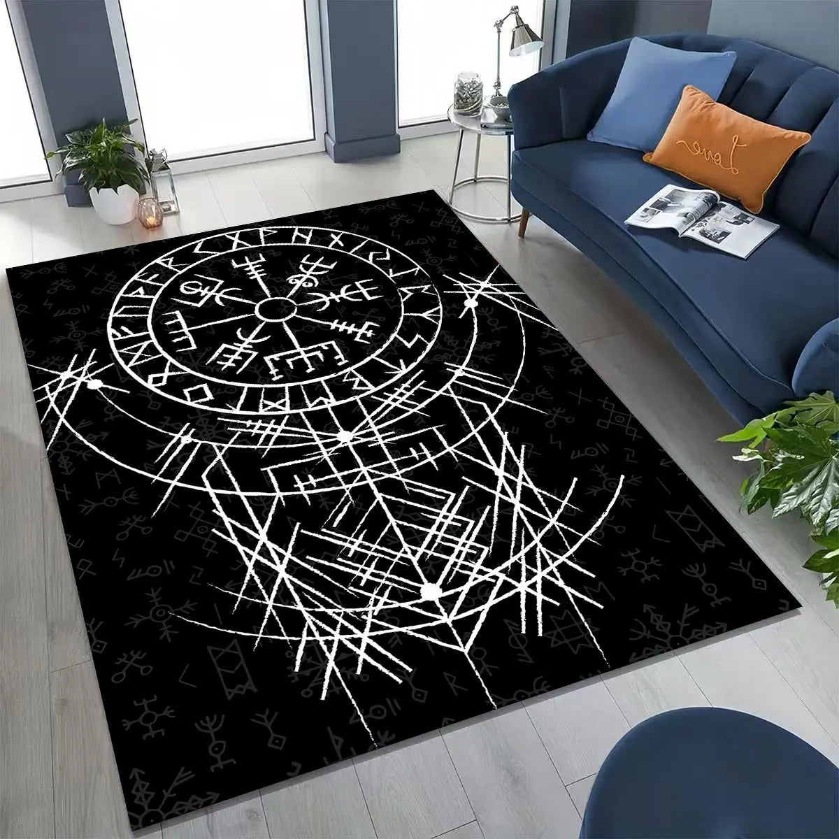 Nordic Viking Warrior Symbol Valhalla Valknut Rune Moto Rug for Bedroom Living Room Sofa Home Doormat Decor,Non-slip Floor Mat