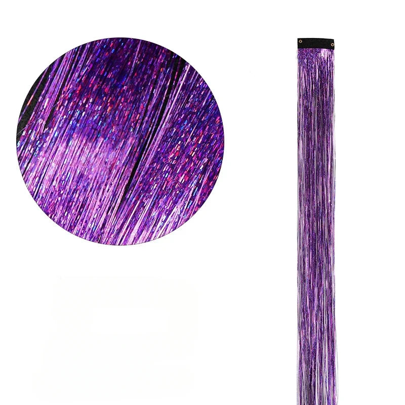 93cm Glitter Hair Tinsel Extension with BB Clips Laser Gold Silver Tinsel Hair Braided Girls Headwear Braiding Hair Decor Tools