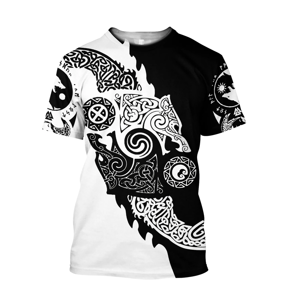 Summer 2022 Viking Mystic Ancient Symbol Charm with Men's Printed T-shirt O Neck Short Sleeve Oversized Loose Street Casual Top