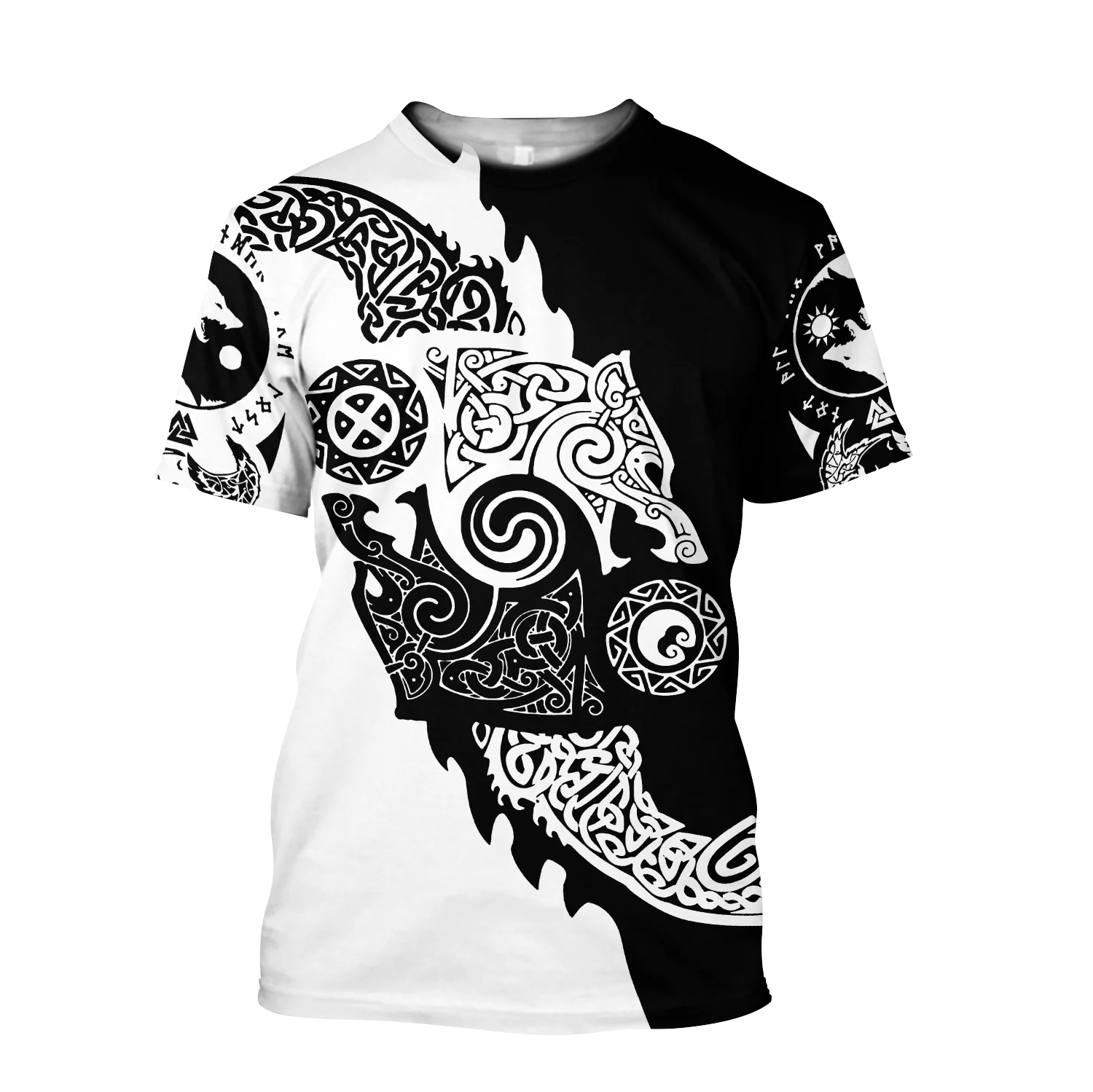 Summer 2022 Viking Mystic Ancient Symbol Charm with Men's Printed T-shirt O Neck Short Sleeve Oversized Loose Street Casual Top