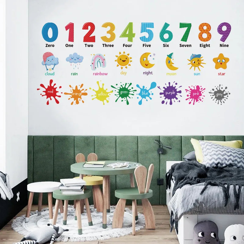 Home Decor For Living Room Bedroom Early Education Number English Color Wall Decal Animal Wall Sticker