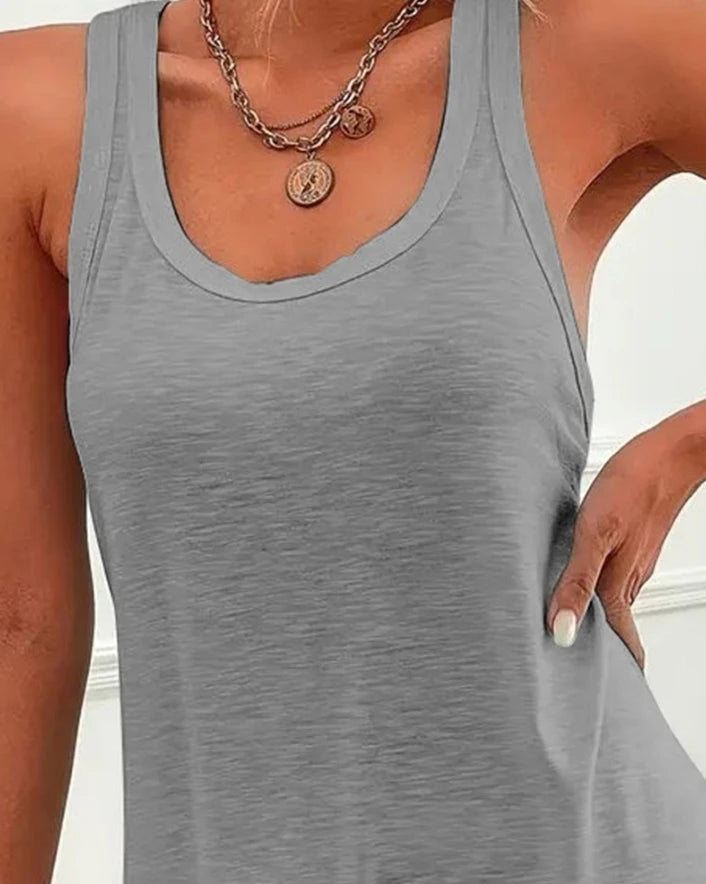 Womens Dresses 2024 Summer Fashion U-Neck Sleeveless Casual Plain Daily Mini Straight Vest Dress Woman Clothing