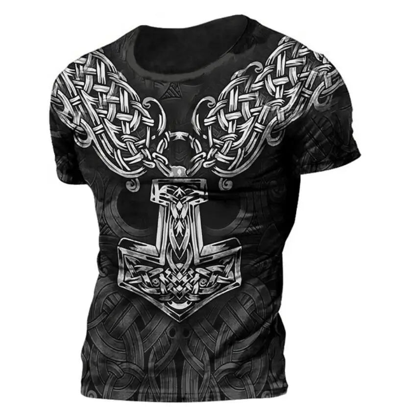 Summer 2022 Viking Mystic Ancient Symbol Charm with Men's Printed T-shirt O Neck Short Sleeve Oversized Loose Street Casual Top