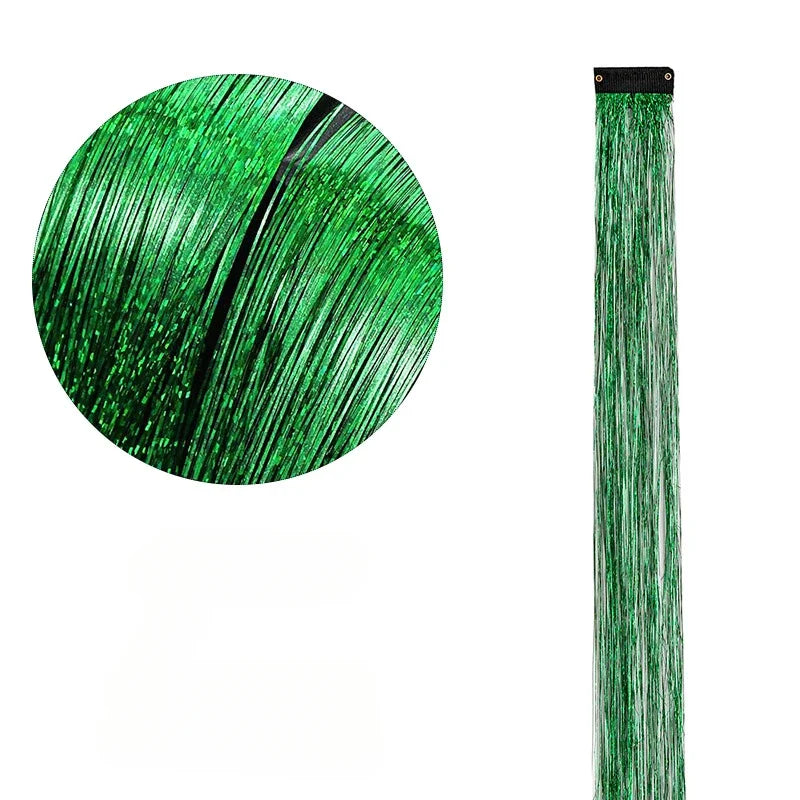 93cm Glitter Hair Tinsel Extension with BB Clips Laser Gold Silver Tinsel Hair Braided Girls Headwear Braiding Hair Decor Tools
