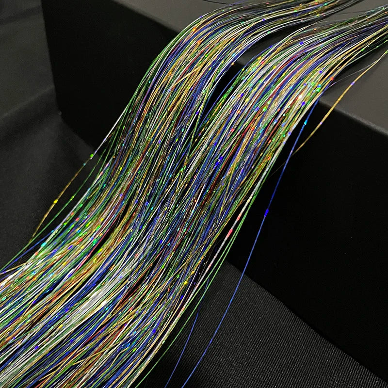 Shiny Sparkle Hair Tinsel 120Pcs/Lot 90cm Thin Colorful Rainbow Silk Hair Extensions Dazzles Women Hippie for Braiding Headdress
