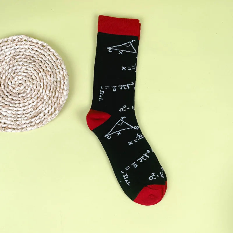 1 Pair Science Math Pattern Crew Socks, Novelty Funny Socks For Unisex,Suit In All Seasons