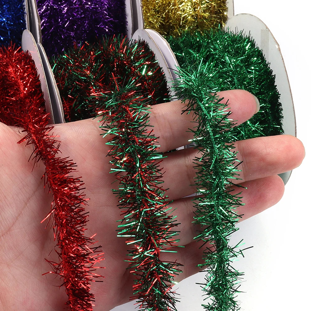 10Yards Gold Silver Wire Garland Tinsel Hanging Rattan Christmas Tree Decoration Xmas Wedding Birthday Party Colorful Ribbon