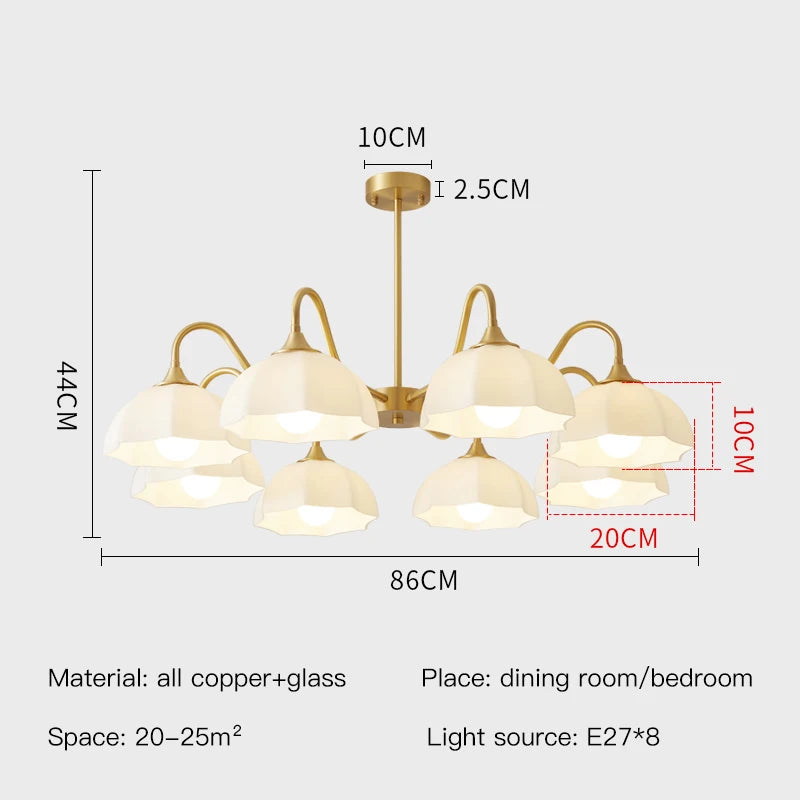 Light Luxury Cream Style Living Room Chandelier Bedroom Dining Room Brass Lamp Attic Lobby Hotel LED Home Lighting Decoration