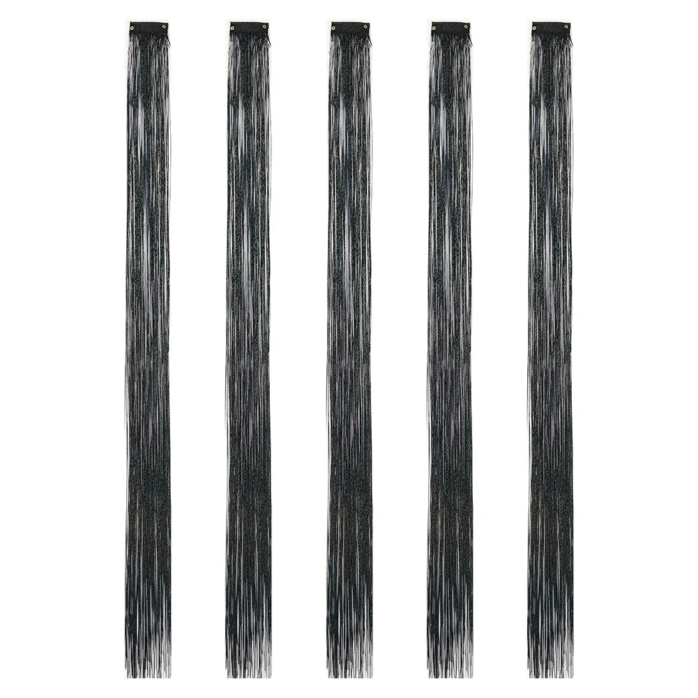 Clip in Hair Tinsel Synthetic 22 Inch Colorfull Tinsel Hair Extensions 5Pcs/Pack for Women Girls Party Christmas New Year Gift