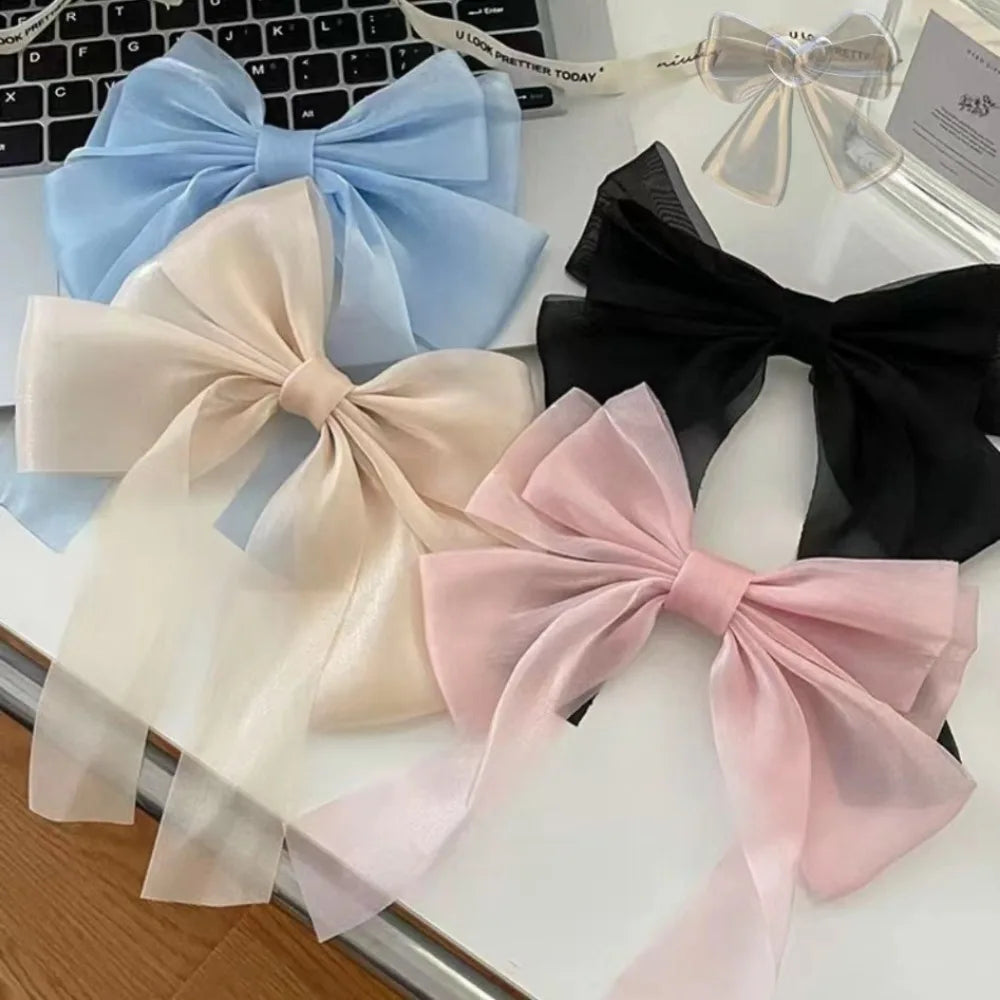 Sweet colors Shining Satin Bowknot Hair Clip Big Ribbon Bow Barrette Solid Color Scarf Hairpin Ponytail Clip Hair Accessories