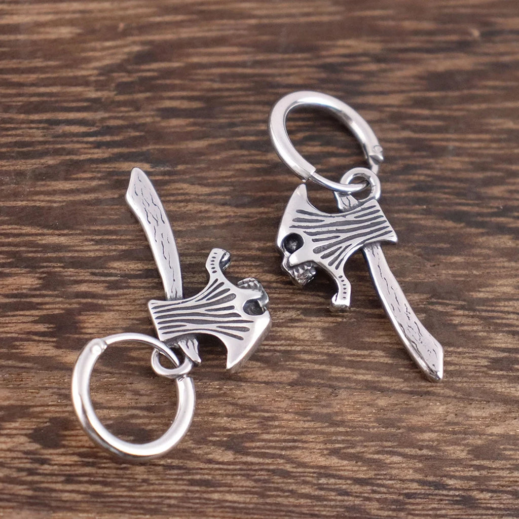 Vikings Jewelry Hip Hop Punk Viking Axe Drop Earrings Fashion Celtic Knot Rune Amulet Earrings Rock Biker Boys Stainless Steel