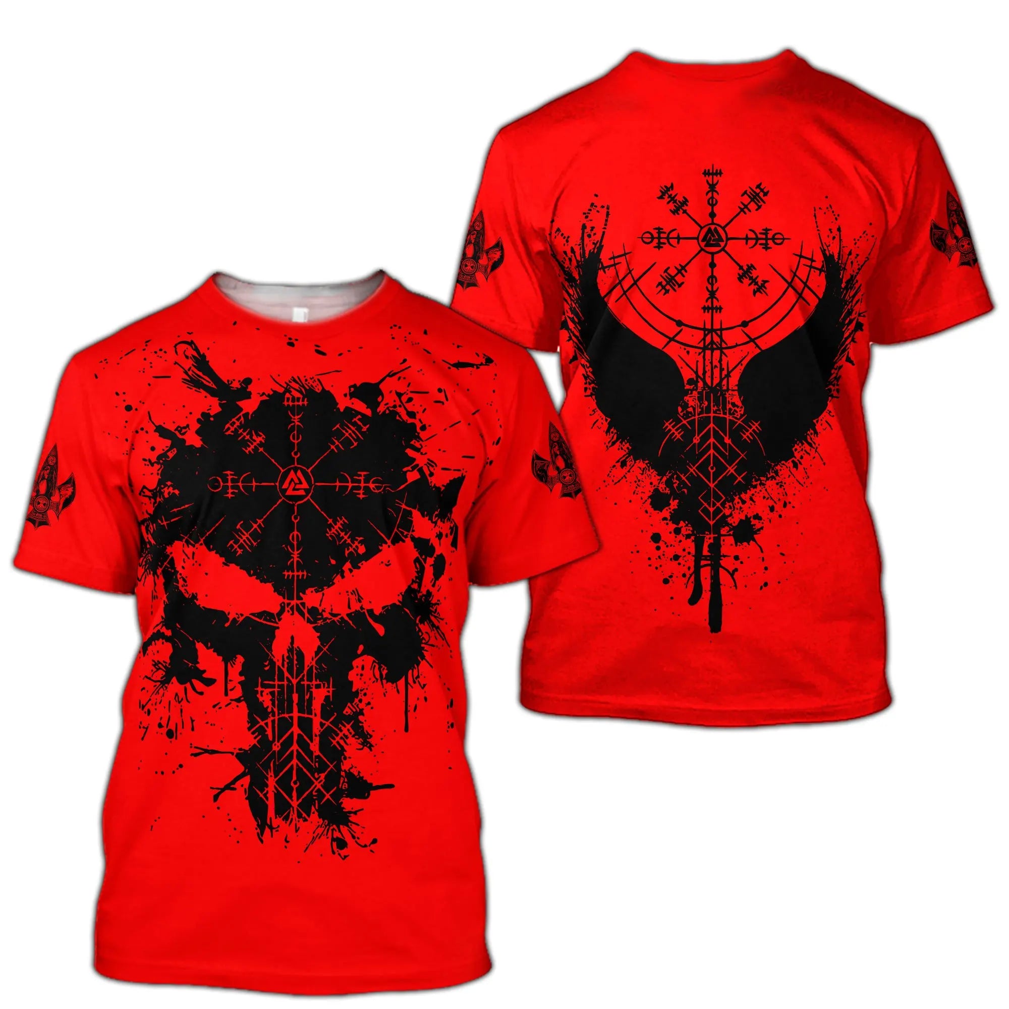 Summer 2022 Viking Mystic Ancient Symbol Charm with Men's Printed T-shirt O Neck Short Sleeve Oversized Loose Street Casual Top