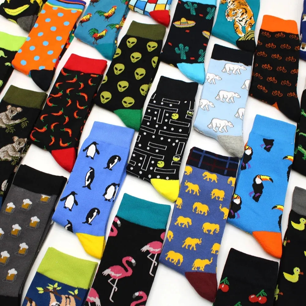Men's hip hop harajuku socks polka dot alien skateboard checkered animal medium cut funny socks