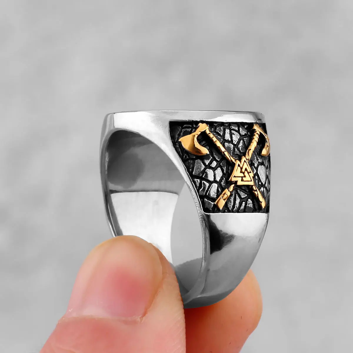 Vintage Viking Stainless Steel Compass Ring Men's Viking Valknut Axe Ring Punk Odin Rune Gold Color Ring Jewelry Gift Wholesale