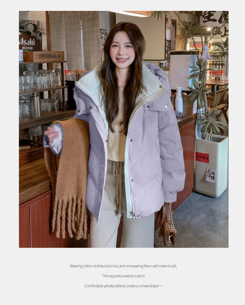 2025 Women Clothing Short Cotton Coat Winter New Style Loose Fit Thickened Petite Cotton Jacket Cold Protection Bread Parkas