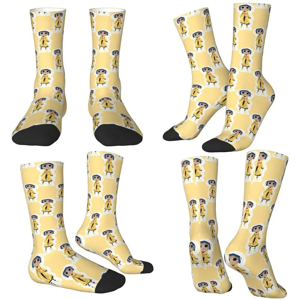 Coraline Horror Movie Stockings Design Funny Socks Autumn Non Skid Socks Couple Running Medium Soft Socks