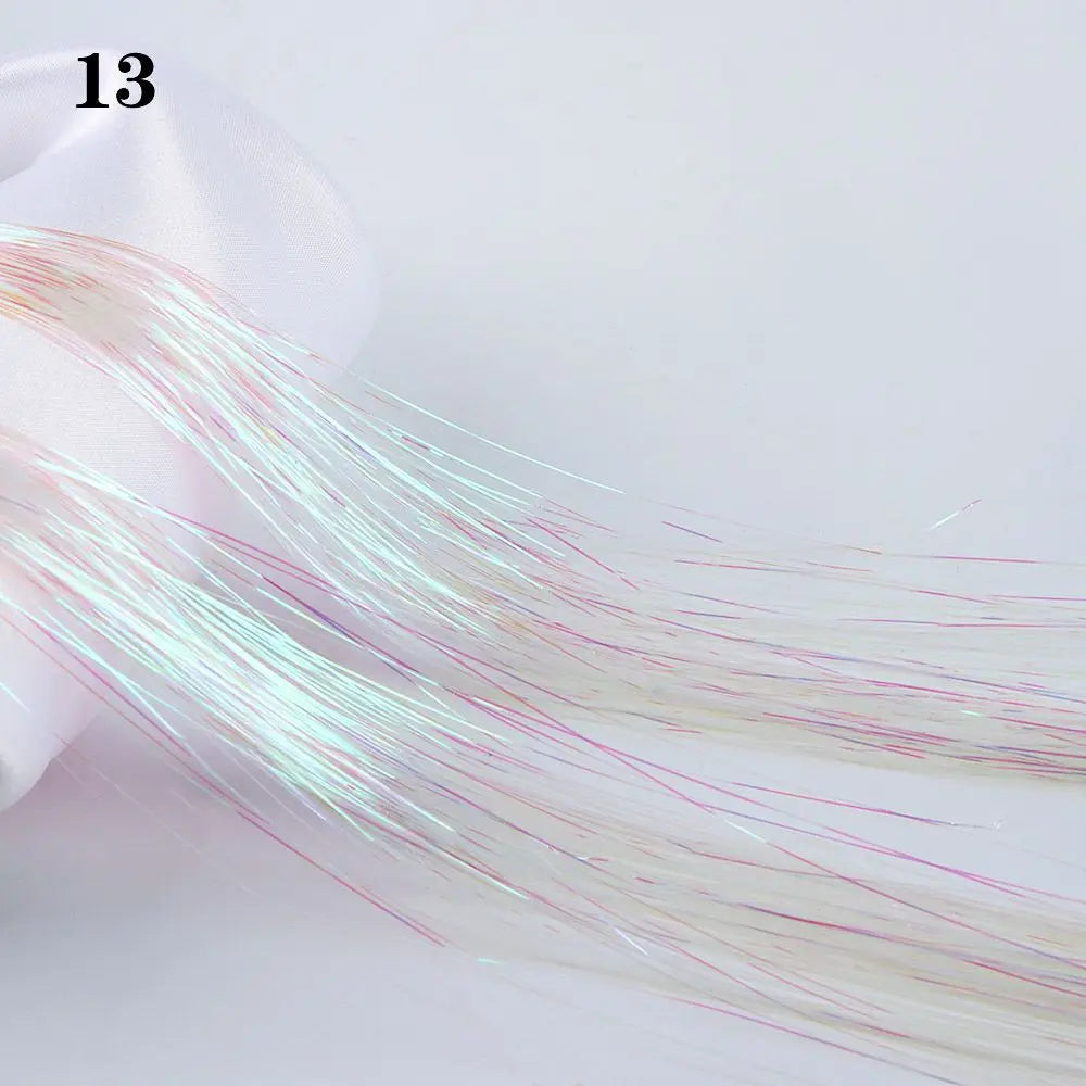 100 Strands Hot Sale Synthetic Hair Sparkly Hair Tinsel Hair Extension Bling Silk Glitter Rainbow  Color