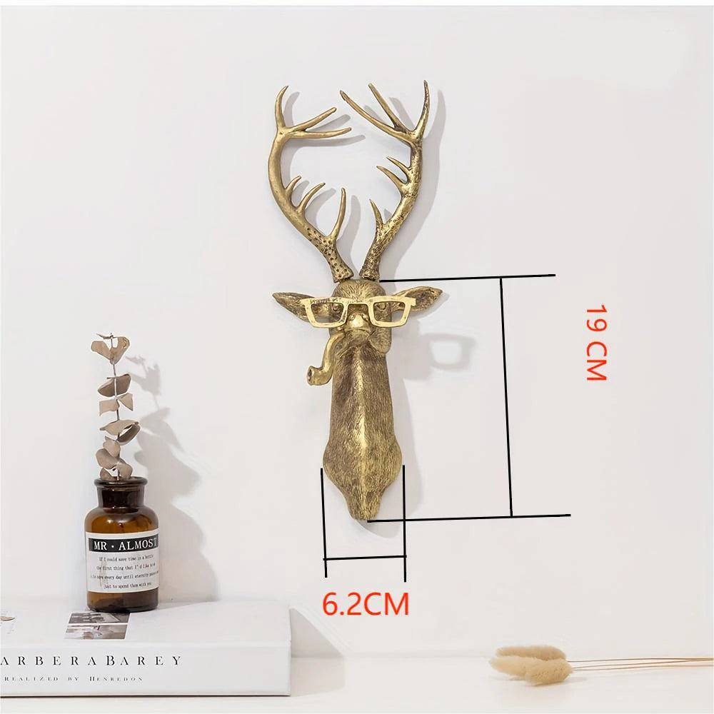 Decor Wall Art Decor Deer Head Wall Hanging Home Decor Bronzed Resin Animal Hanging Sculpture Animal Head Wall Hanging Ornaments