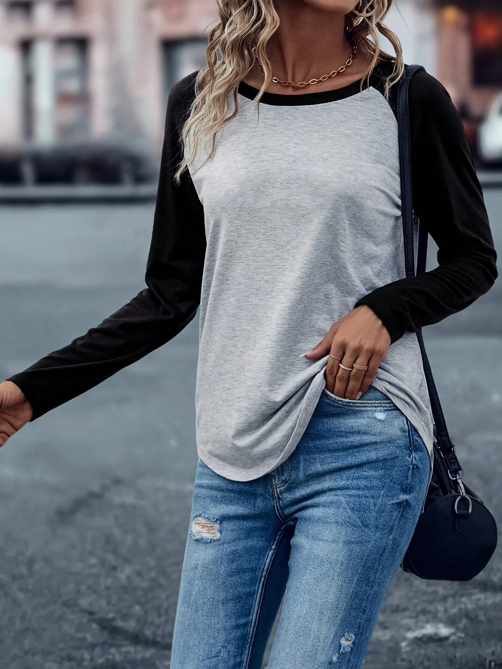 Women's Clothing Tops O-Neck Long Sleeve Thick Office Lady Commuter Autumn Winter Casual Printed All-match T-shirt