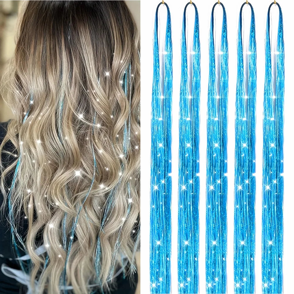 Hair Tinsel (46 Inch, 5pcs) Tinsel Hair Extensions for Girls and women Fairy Tinsel Hair Extensions Holographic  Synthetic Hair