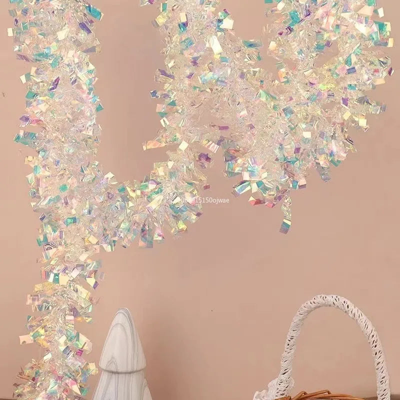 180cm Christmas Tinsel Ribbon Garland Gold Silver Color Decorative Tinsel Strips Home Wedding Birthday Party Wall Door Decor