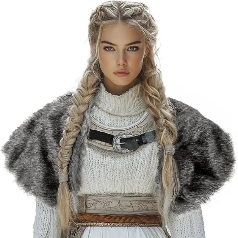 Viking Cloak Costume WOmen Fur Collar Medieval Renaissance Wrap King Warrior Cape Shawl Halloween LARP Cosplay Costume