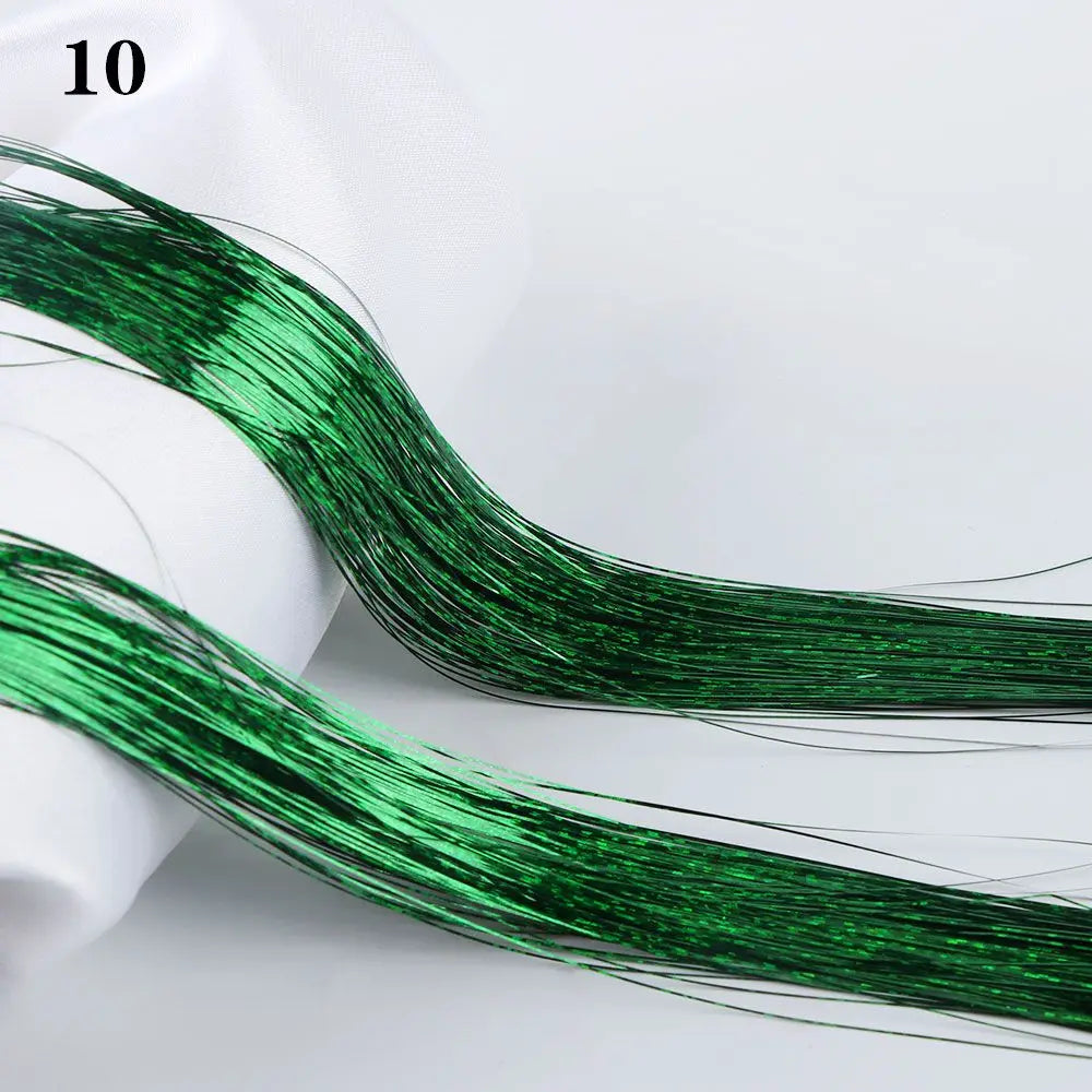 100 Strands Hot Sale Synthetic Hair Sparkly Hair Tinsel Hair Extension Bling Silk Glitter Rainbow  Color