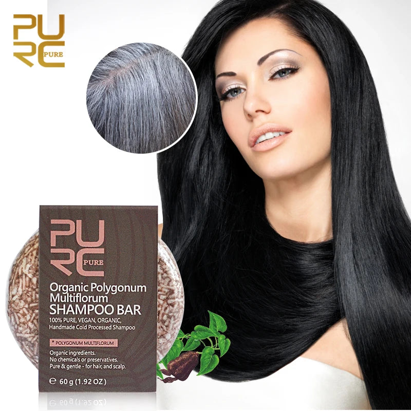 PURC Polygonum Multiflorum Shampoo Bar Cold Processed Soap Prevent Gray Hair Smoothing Women Men Travel Solid Shampoo 60g