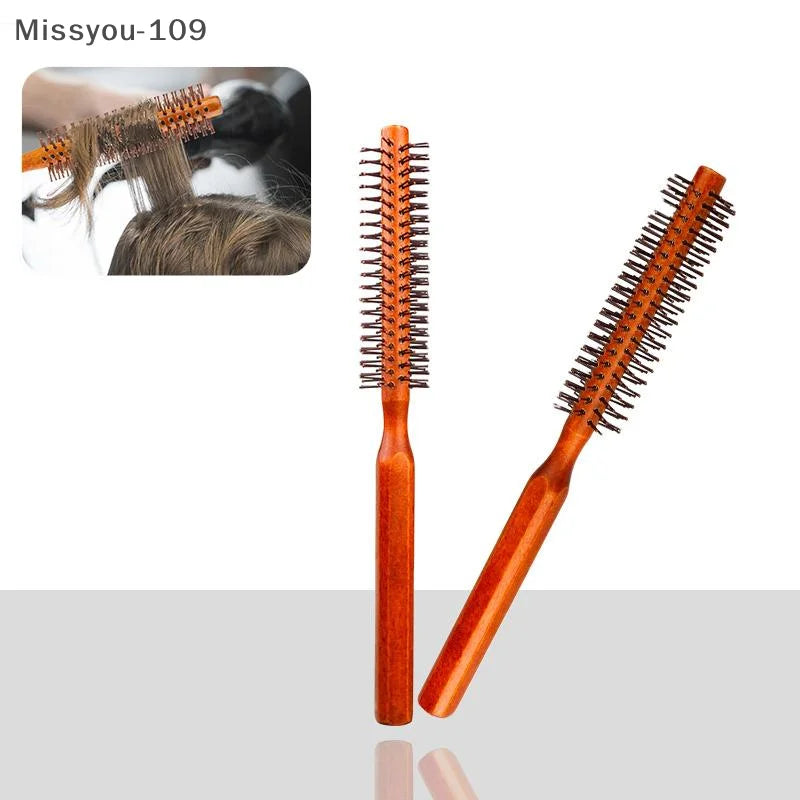 Bristle Wooden Curly Hair Comb Natural Boar Bristle Rolling Brush Round Barrel Blowing Curly Hairbrush Hair Styling Tool Barber
