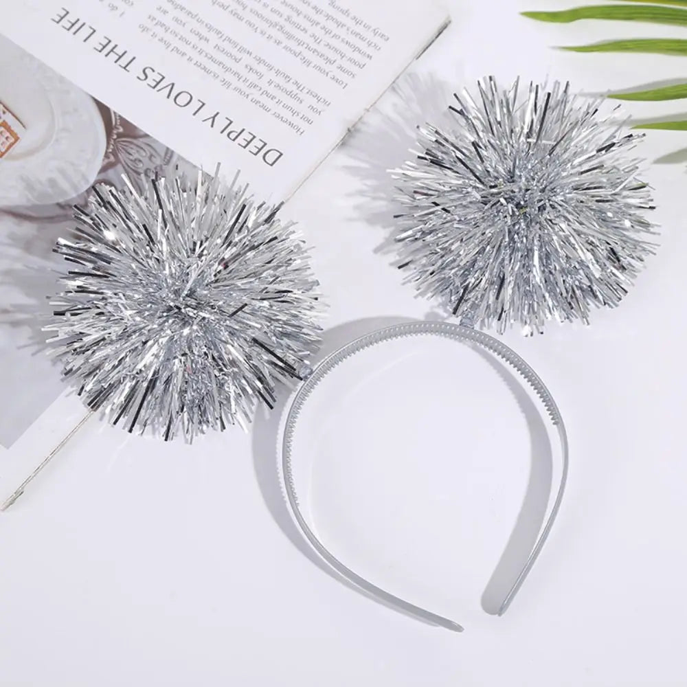 Trendy Bling Pom Pom Headband Cute Giltering Tinsel Headband Colorful Pompom Ball Headband Women Girls Pink