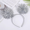 Trendy Bling Pom Pom Headband Cute Giltering Tinsel Headband Colorful Pompom Ball Headband Women Girls Pink