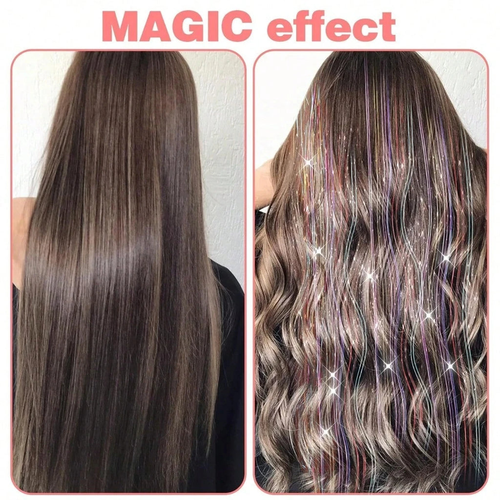12 Pcs Clip-in Hair Tinsel Pack Colorful Glitter Fairy Hair Extensions Dazzle Party Accessory for Women Girls Kids
