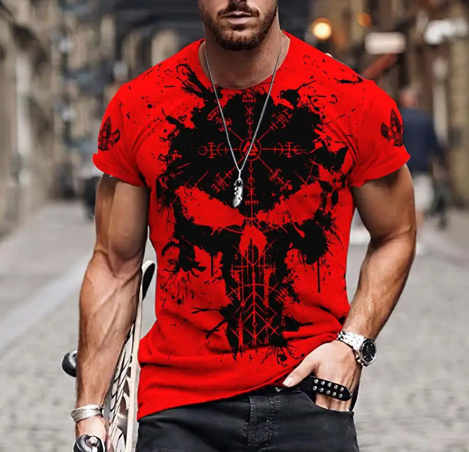 Summer 2022 Viking Mystic Ancient Symbol Charm with Men's Printed T-shirt O Neck Short Sleeve Oversized Loose Street Casual Top