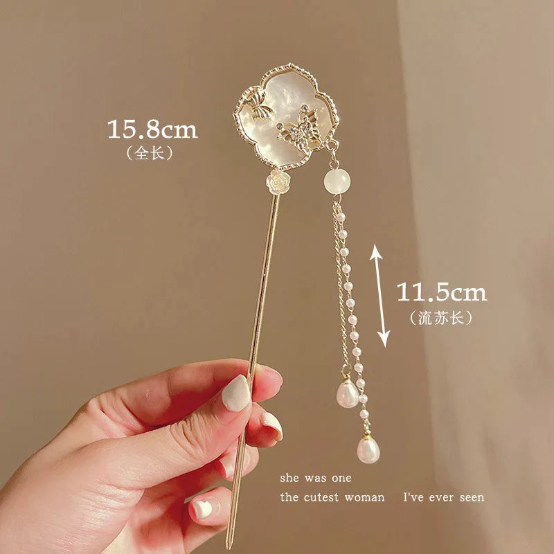 Elegant Flower Tassel Hairpin For Women Exquisite Neo-chinese Style Metal Hair Stick Girls Fashion Jewelry Hair Accessories