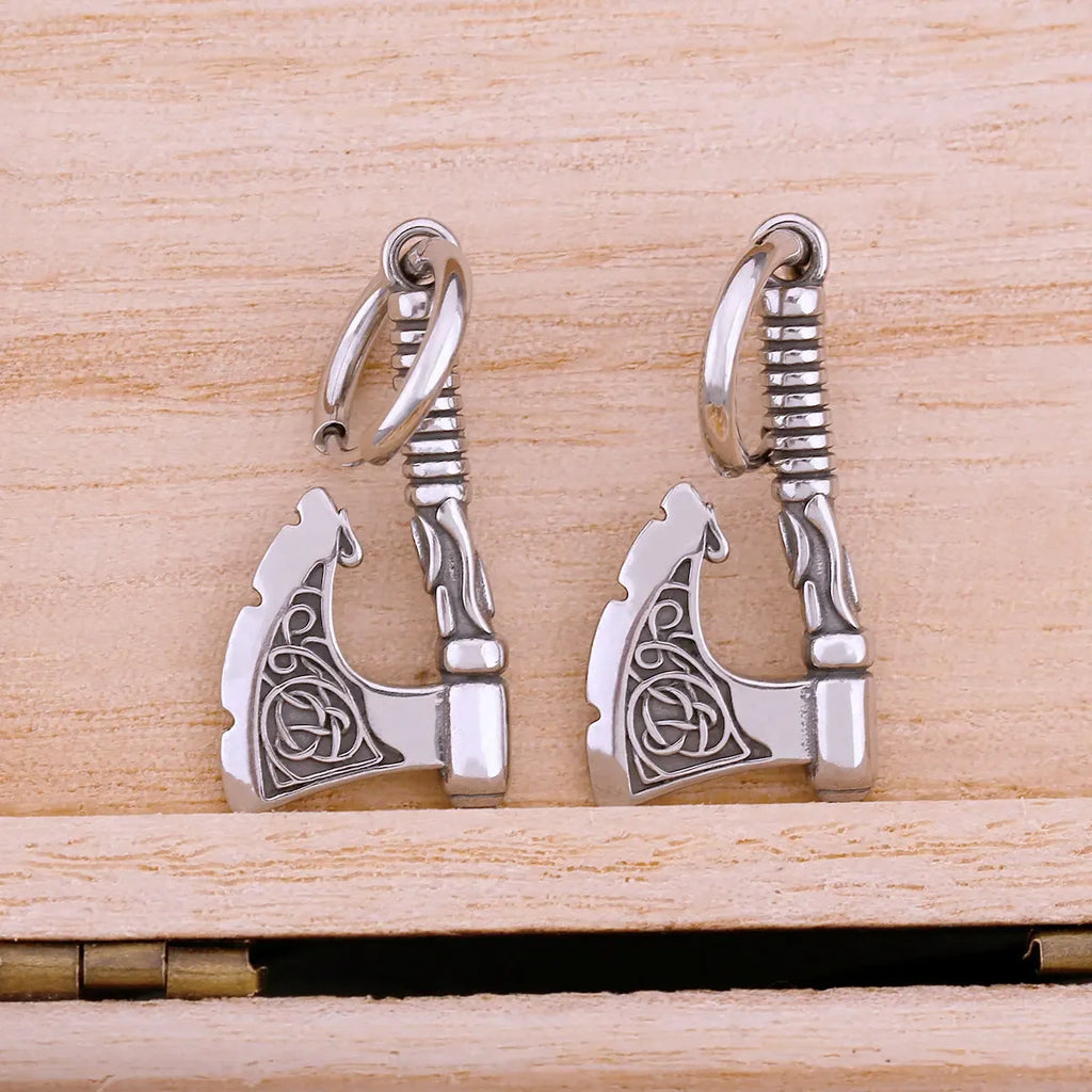Vikings Jewelry Hip Hop Punk Viking Axe Drop Earrings Fashion Celtic Knot Rune Amulet Earrings Rock Biker Boys Stainless Steel