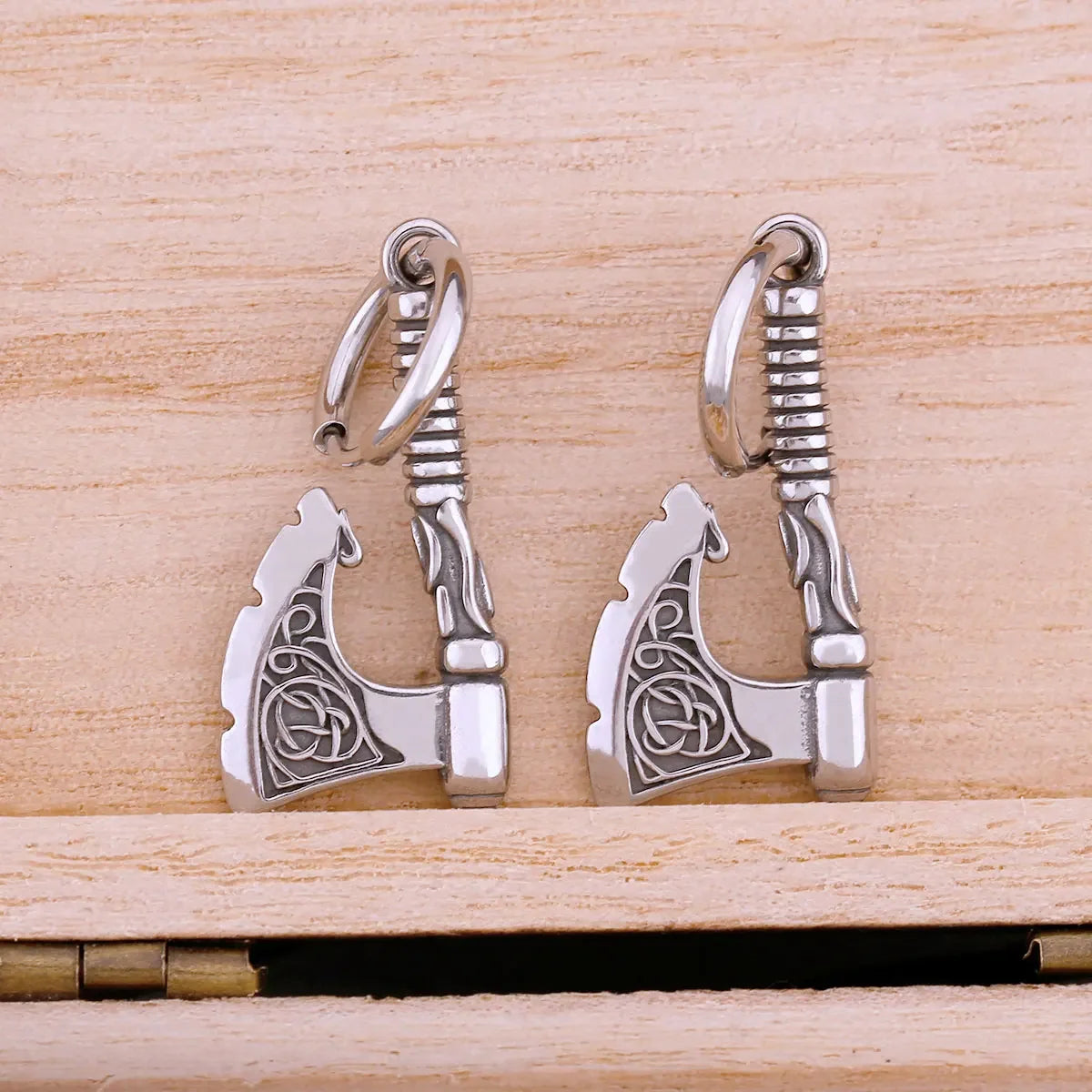 Vikings Jewelry Hip Hop Punk Viking Axe Drop Earrings Fashion Celtic Knot Rune Amulet Earrings Rock Biker Boys Stainless Steel