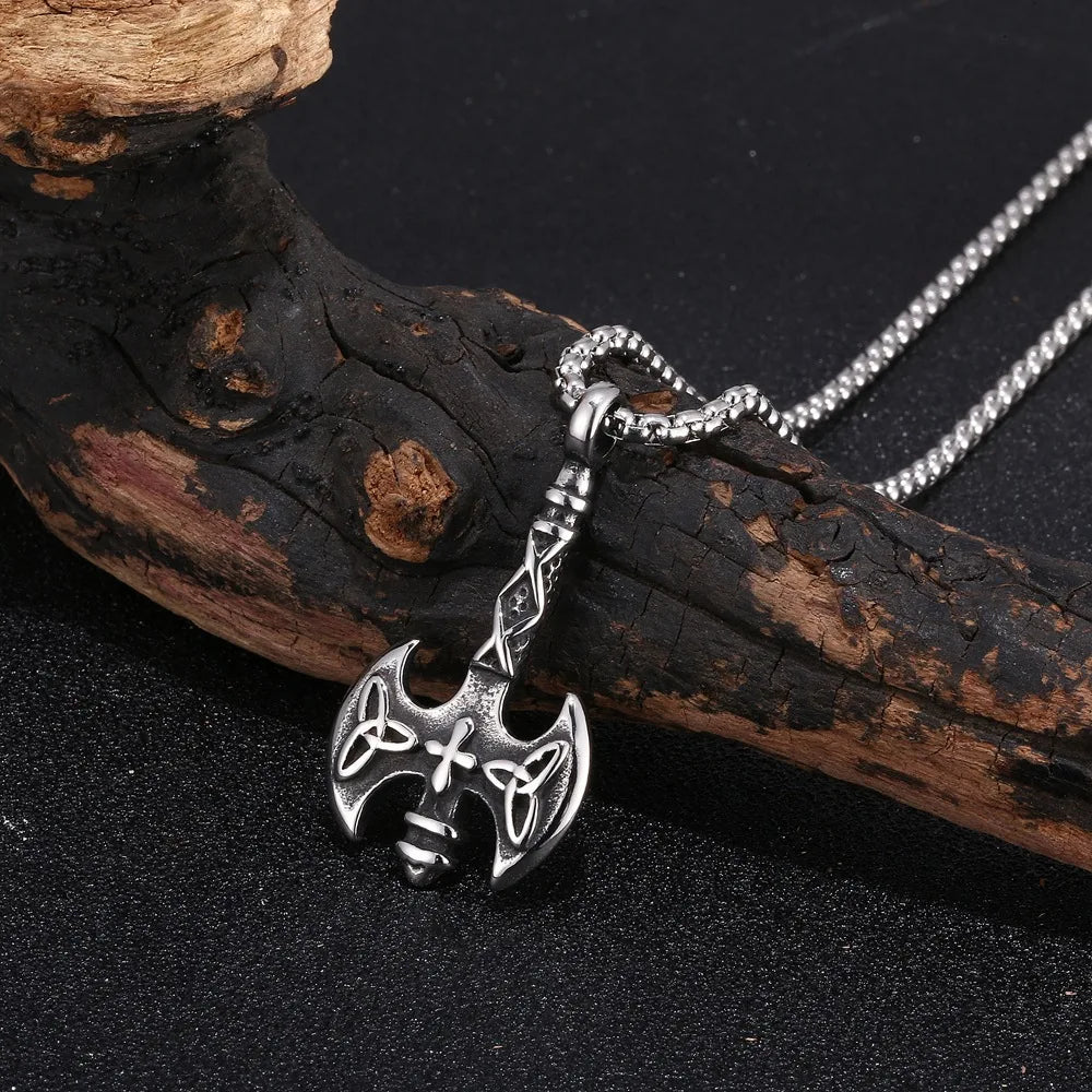 Viking Axe Pendant Necklace For Women Men hip-hop Punk Style Silver Color Stainless Steel Box Chain Vintage Male Jewelry Gifts