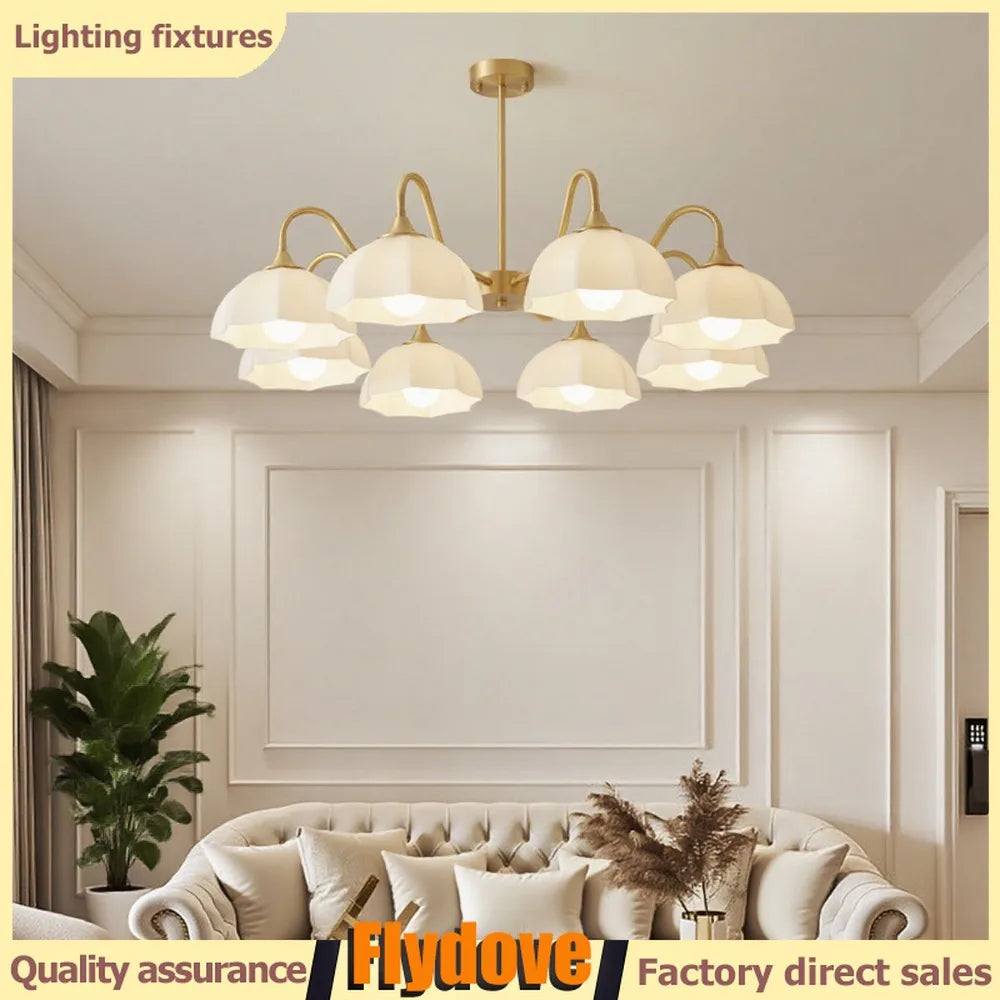 Light Luxury Cream Style Living Room Chandelier Bedroom Dining Room Brass Lamp Attic Lobby Hotel LED Home Lighting Decoration