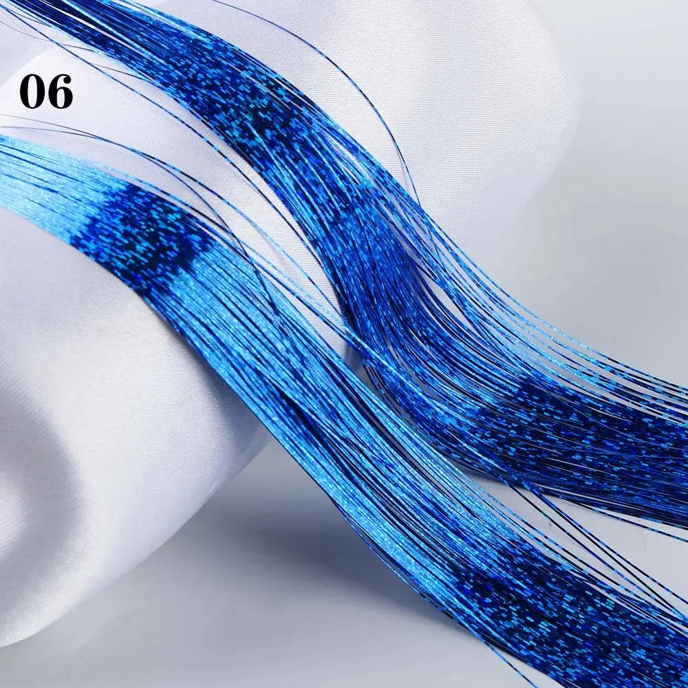 100 Strands Hot Sale Synthetic Hair Sparkly Hair Tinsel Hair Extension Bling Silk Glitter Rainbow  Color