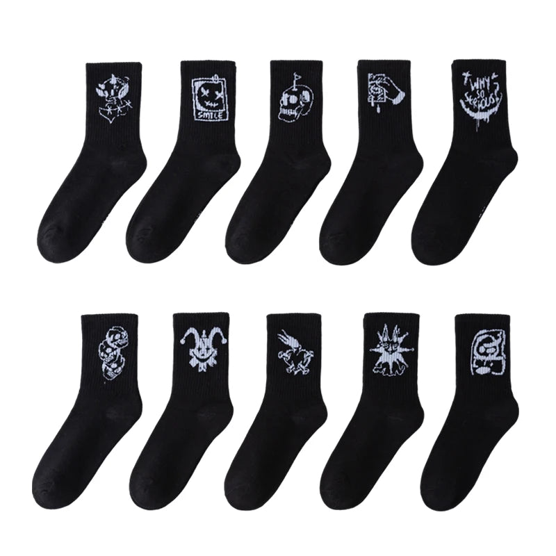 Men's graffiti funny socks, oversized socks, clown spray painted black and white socks