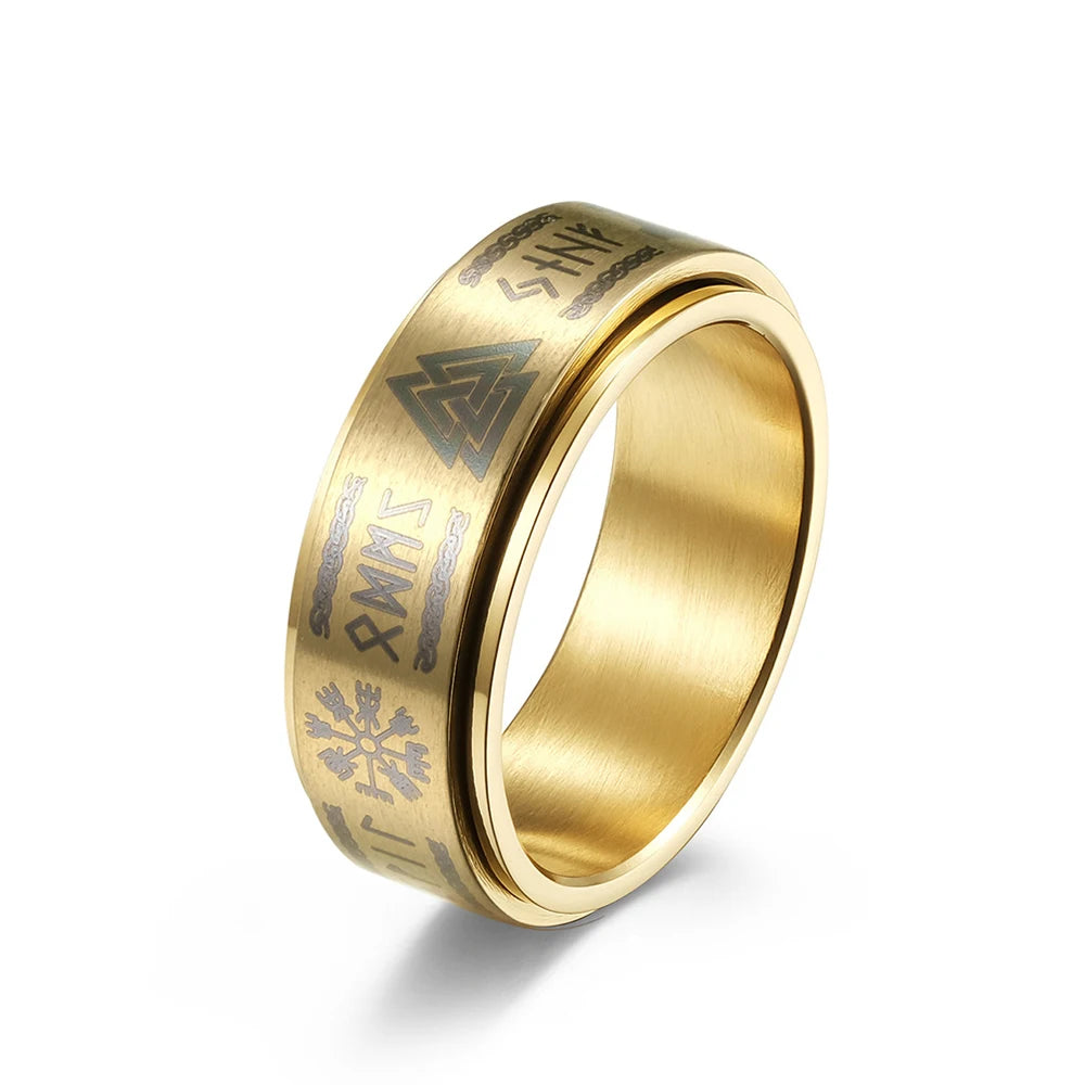 Vintage 316L Stainless Steel Nordic Vikings Trinity Ring Fashion Simple Viking Rune Amulet Rings For Men Women Rotatable Jewelry