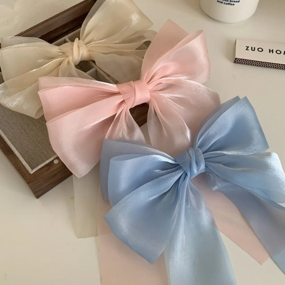 Sweet colors Shining Satin Bowknot Hair Clip Big Ribbon Bow Barrette Solid Color Scarf Hairpin Ponytail Clip Hair Accessories