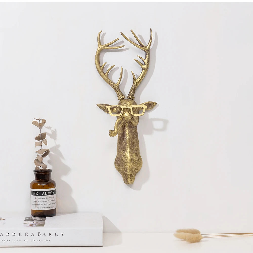 Decor Wall Art Decor Deer Head Wall Hanging Home Decor Bronzed Resin Animal Hanging Sculpture Animal Head Wall Hanging Ornaments