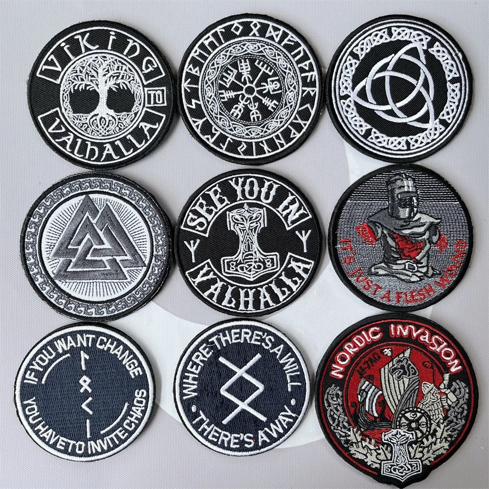 Viking Symbol Tree of Life Axe Embroidered Patches Tactical Morale Badge Backpack Hook and Loop Sticker