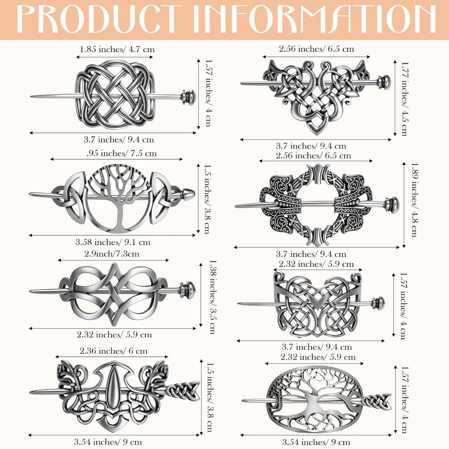 Viking Celtic Hair Clips Vintage Celtic Knot Hairpins Retro Silver Alloy Hair Sticks Viking Metal Celtic Hair Barrette Jewelry