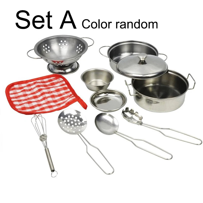 Kitchen Pretend Play Accessories Toys with Stainless Steel Cookware Pots and Pans Set,Cooking Utensils, Gifts Learning Tool