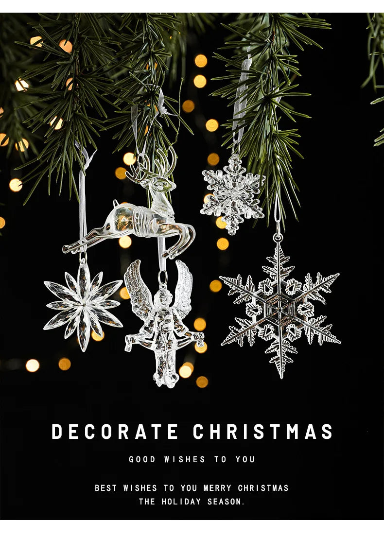 3pcs 2025 Christmas Decorations Christmas Transparent Snowflake Pendants Christmas Tree Home Decorations