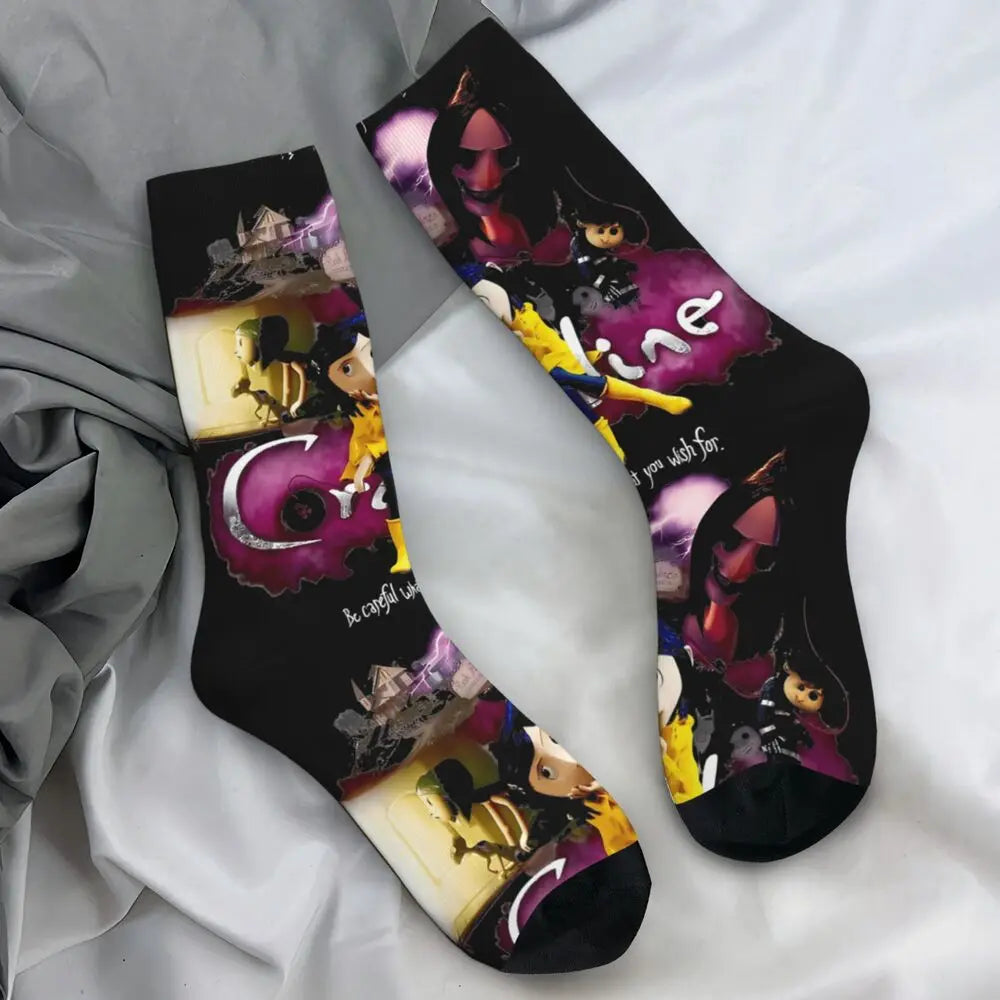 Coraline Horror Movie Stockings Design Funny Socks Autumn Non Skid Socks Couple Running Medium Soft Socks