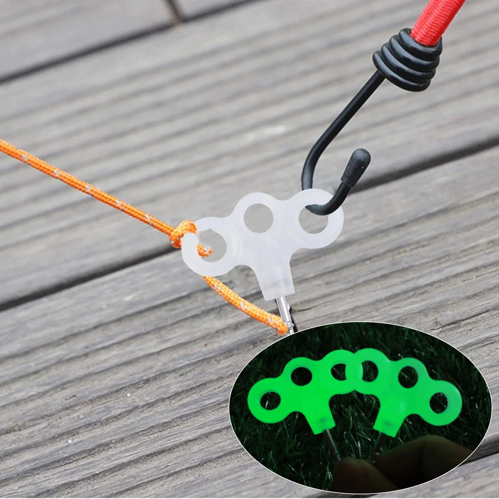 6Pcs Screw Hooks, Rope Buckles, Hiking Camping Pins, Tent Nails, Luminous Travel Outdoor Gear Tent Accessories, Three-Eye Outdoor Deck Rope Fasteners, Tent Accessories