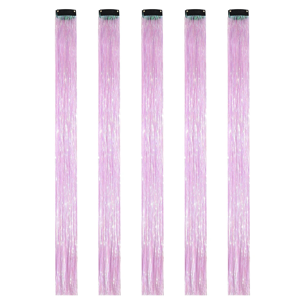 Clip in Hair Tinsel Synthetic 22 Inch Colorfull Tinsel Hair Extensions 5Pcs/Pack for Women Girls Party Christmas New Year Gift